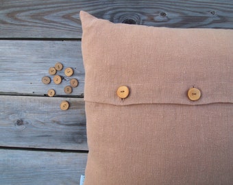 Cushion cover cinnamon-colored, camel or cognac-colored linen with button placket made of wooden buttons 40x40|45x45|50x50|40x60|60 x 60 cm sofa cover plain