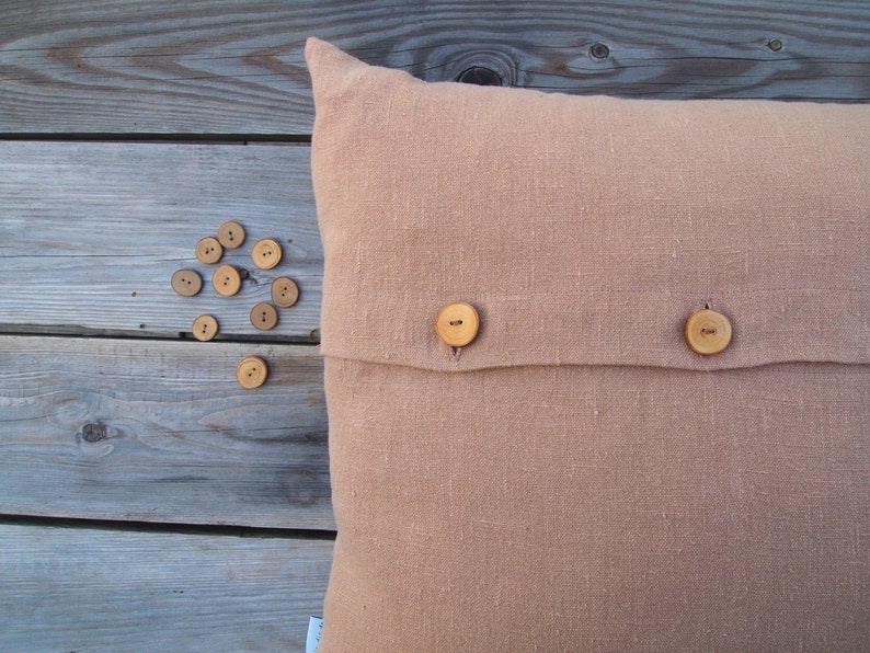 Cushion cover cinnamon-colored, camel or cognac-colored linen with button placket made of wooden buttons 40x4045x4550x5040x6060 x 60 cm sofa cover plain image 1