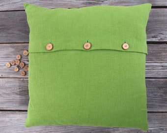 Linen cushion maigruen, 100% heavy linen, button placket with wooden buttons 40x40|45x45|50x50|40x60|60 x 60 cm pillowcase, Huelle sofa cushion uni