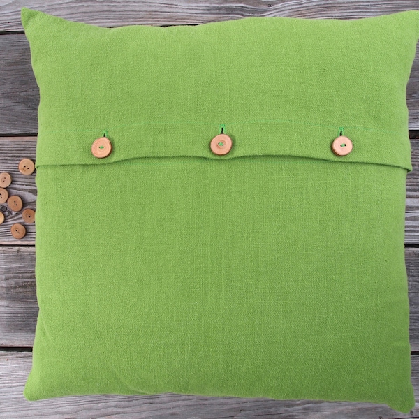 Linen cushion maigruen, 100% heavy linen, button placket with wooden buttons 40x40|45x45|50x50|40x60|60 x 60 cm pillowcase, Huelle sofa cushion uni