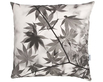 Maple branch,grey,cushion cover 50 x 50 cm,cotton,autumn pillow,leaf cushion,tree cushion,maple,autumn decoration,leaf motif,tree motif,autumn motif,forest