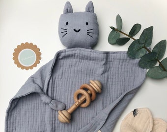 Manta de peluche gato con nombre manta de peluche gris claro hecha de 100% algodón orgánico