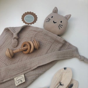 Cuddly blanket cat with name in beige cuddly blanket comforter made of 100% organic cotton