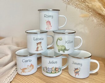 Emaille Becher, Kindertasse, personalisierter Becher, Tasse mit Name