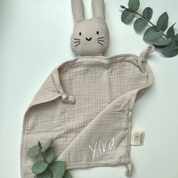 Schmusetuch Hase mit Name in Beige