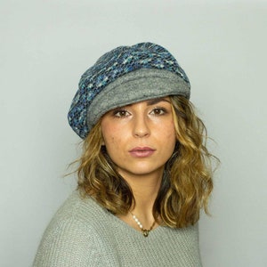 Berretto da strillone da donna in lana blu, cappello retrò ampio e morbido, berretto invernale vintage, elegante stile oversize
