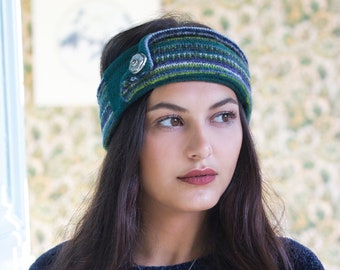 Diadema de invierno para mujer - Diadema de lana verde y azul - Accesorio de moda de invierno - Idea de regalo para ella