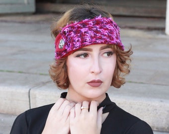 Women's Pink Headband - Fancy Wool Winter Headband - Women's Headband - Gift Idea for Her