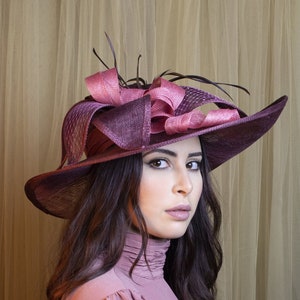 Burgundy wedding hat for women Burgundy wedding headdress Versailles creation Maison Belema Chapellerie image 1