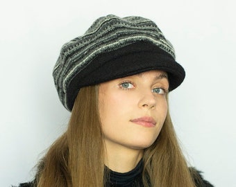 Casquette gavroche gris et noir pour femme - Création Bianca - Maison Belema