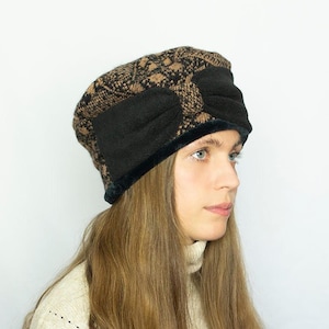 Black and brown woolen hat for winter for women - Maison Belema