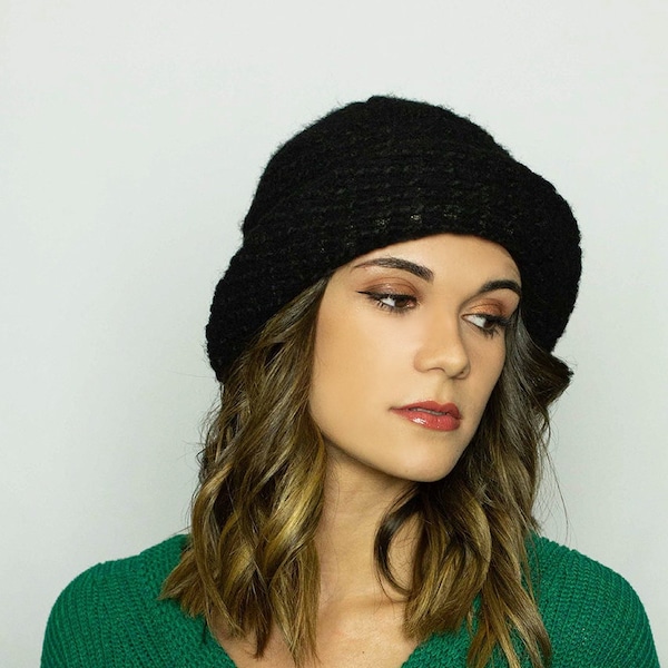 Bonnet noir pour femme en laine - Maison Belema