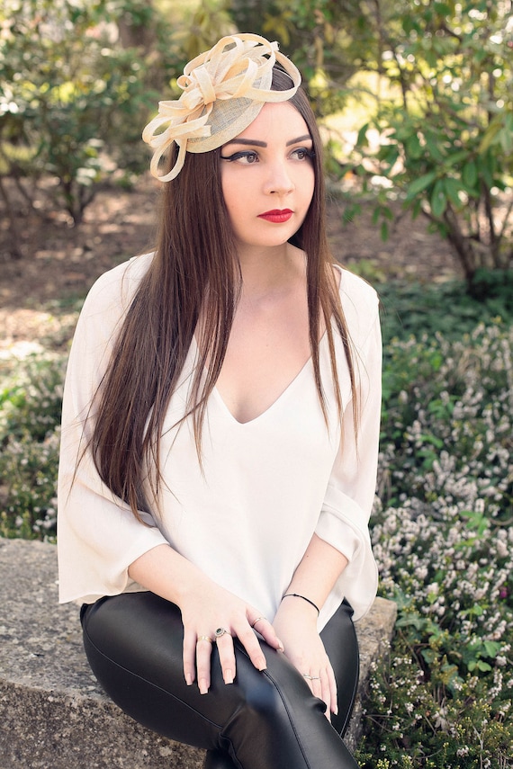 Small Beige Wedding Hat Natural Ceremony Bibi Wedding Head Etsy