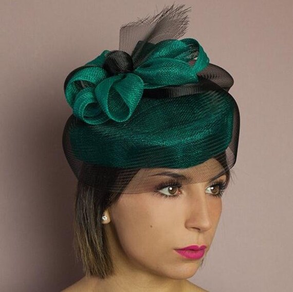 Emerald Green and Black Fascinator, Green Fascinator Hat  display picture 3