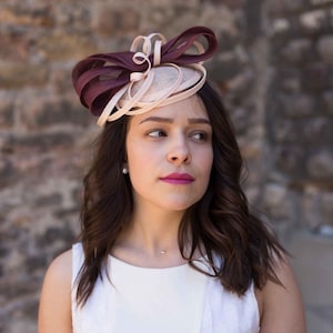 Pink and burgundy fascinator, pink sinamay fascinator hat for women, burgundy and pink wedding
