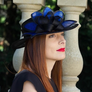 Black and blue fascinator derby hat, royal blue wedding fascinator hat, Kentucky Derby fascinator