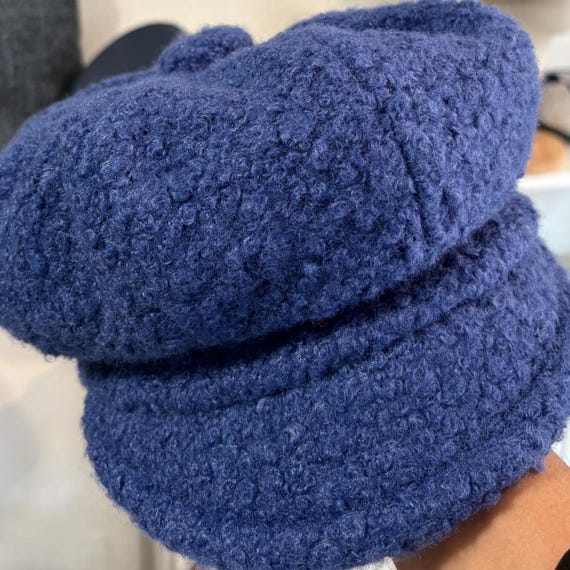 Ossi NY Hat, Tweed, Blue & Black, Stitched Layers, Boucle, Soft Felt Slouchy Newsboy Cap in Blue Tweed Cashmere Blend Boucle Knit  main image 4