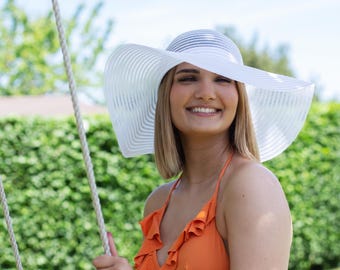 Weißer Sonnenhut, Hut mit breiter Krempe, Sonnenschutzhut, Sommerhut für Frauen, handgefertigter Sonnenhut