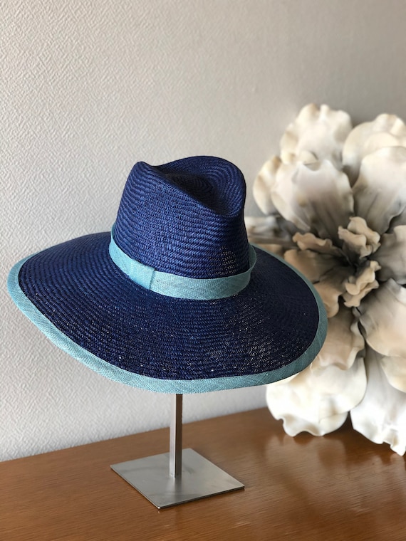 Straw Fedora Hat with Blue Trim - Women’s Women main image 3