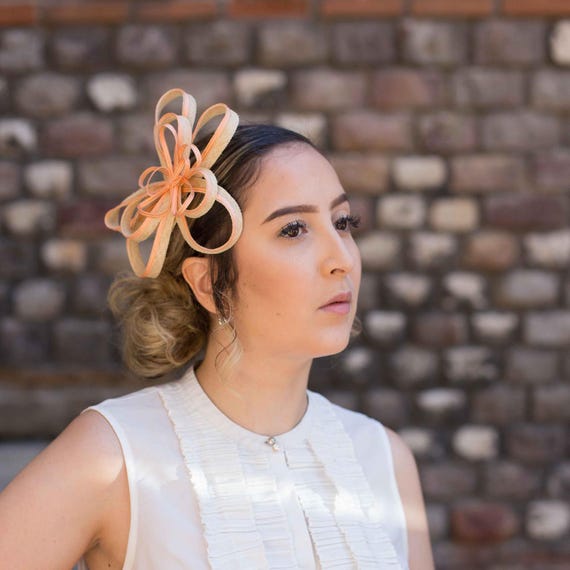 Peach Fascinator Hat, Orange Wedding Guest Hair Clip, Small  display picture 3