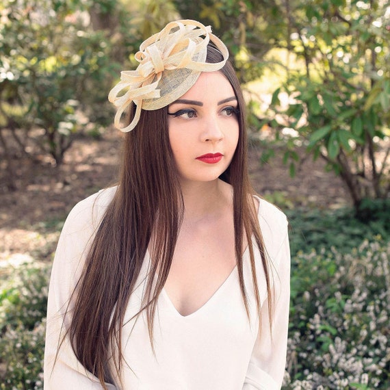 Beige Wedding Fascinator for Women - Wedding Guest Hat  display picture 2