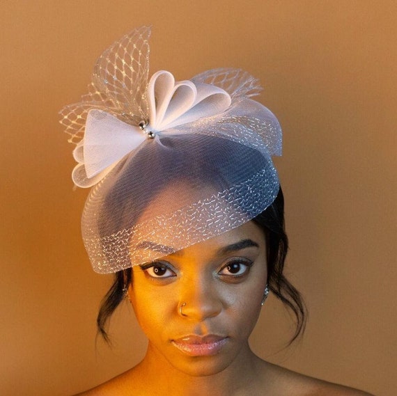 Elegant White and Silver Fascinator for Weddings  display picture 1