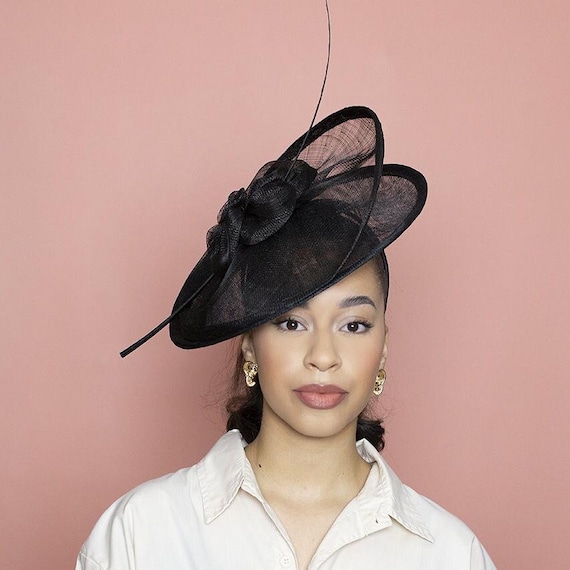 Large Black Fascinator Hat for Women, Modern Black Feather  display picture 2
