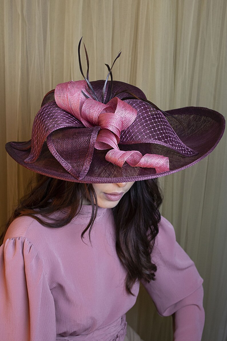 Burgundy wedding hat for women Burgundy wedding headdress Versailles creation Maison Belema Chapellerie image 3