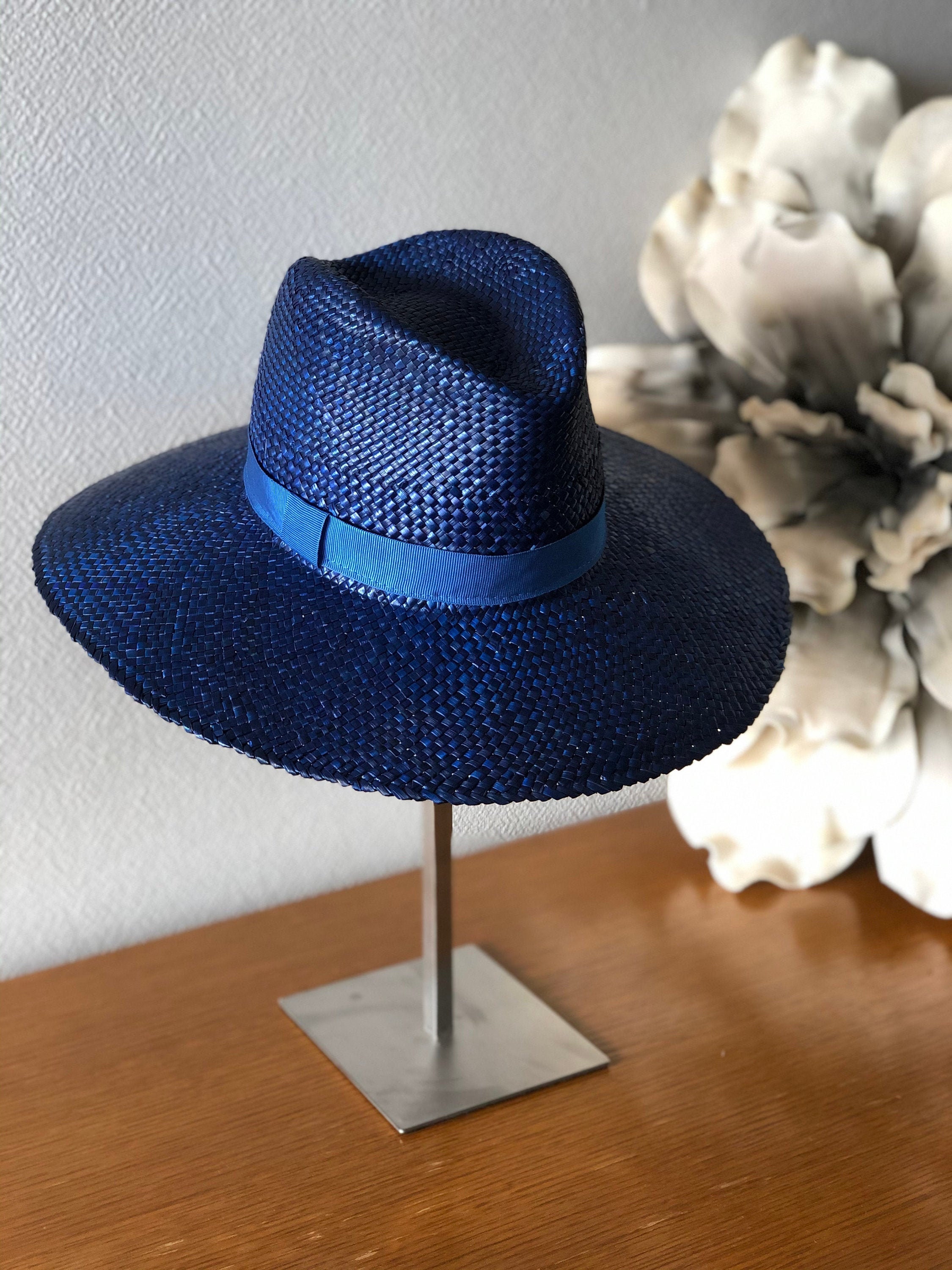 BUGATTI Cappello Bogart Estivo In Paglia Mix - Taglia L (58-59 Cm), Colore Blu, Realizzato In Italia, Modello Fedora