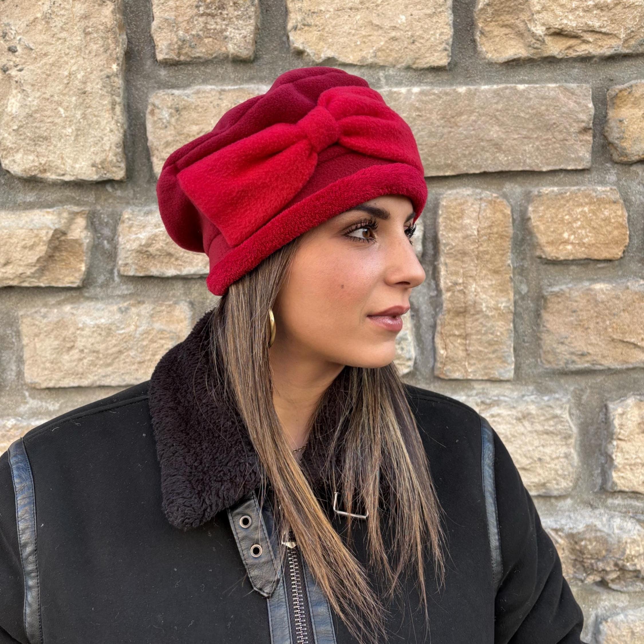 Women\'s French Style Double Layer Winter Autumn Warm,Soft Beanie Hat Cap DarkRed Red Faux Fur Beret: Handmade French Winter Hat - Etsy main image 4