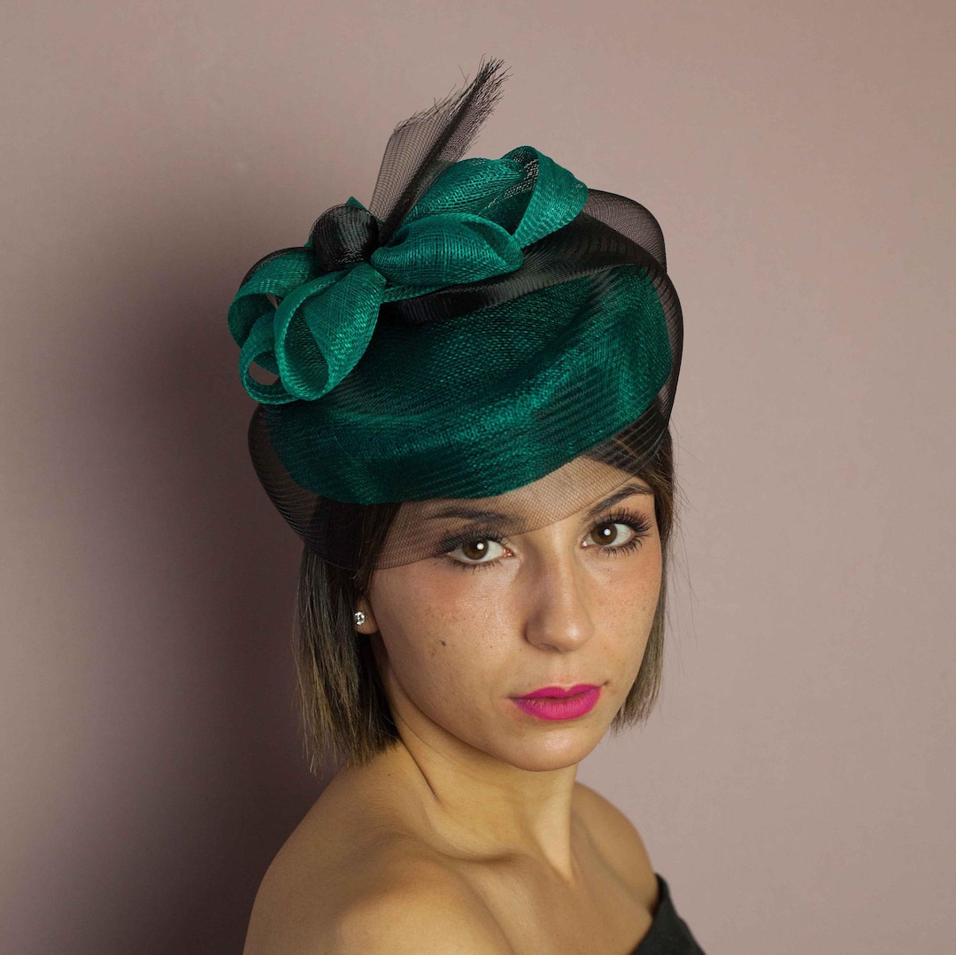 9514 Green Fascinator Hat For Women Lady Hairband Holder Elegant Hair YMGSCC Emerald Green Hats for Women Elegant Church  main image 2