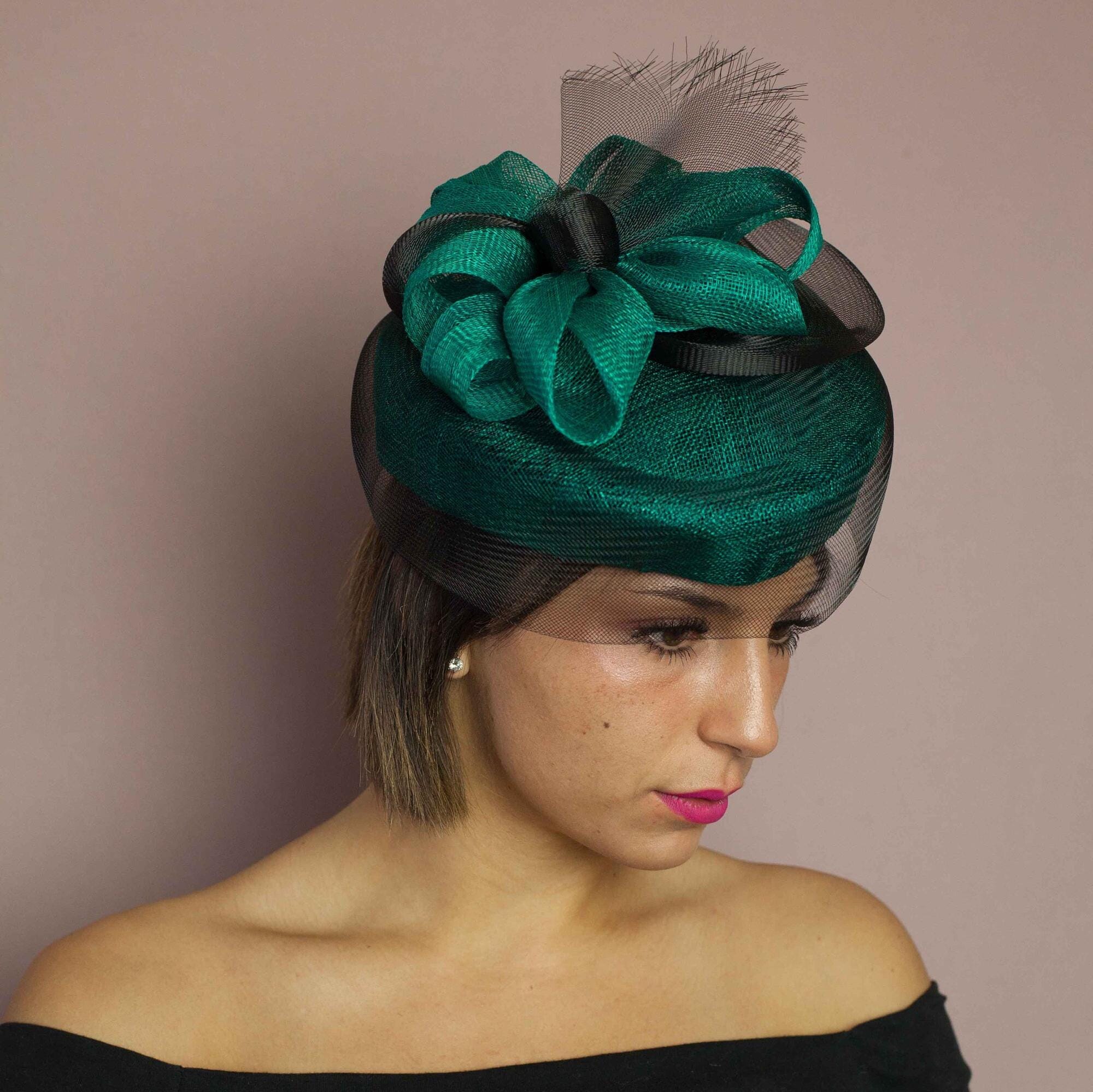 Emerald Green and Black Fascinator, Green Fascinator Hat 