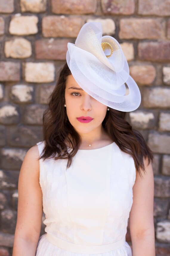 White and Gold Wedding Hat White Hat 