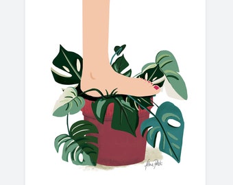 Affiche 'Le pied dans la plante'. Illustration , tirage d'art numérique