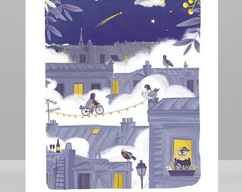 Affiche 'Toits de Paris'. Illustration, poster. Paris sous la brume.