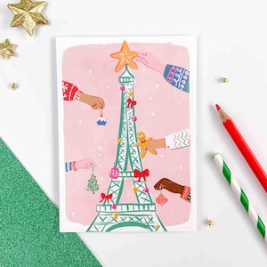 Eiffel Tower Greeting Card and Christmas decorations. The Eiffel Tower like a tree. Card for Christmas and the end of year holidays. Christmas in Paris image 2