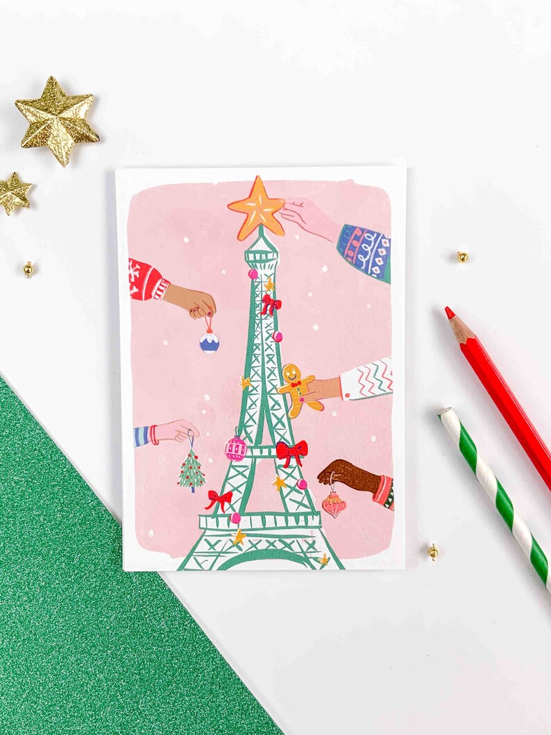 Eiffel Tower Greeting Card and Christmas decorations. The Eiffel Tower like a tree. Card for Christmas and the end of year holidays. Christmas in Paris image 2
