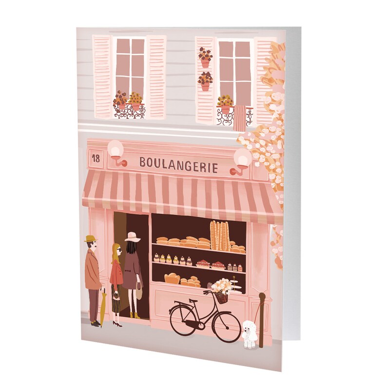 Carte double, format A6. Boulangerie, scène de rue en France, à Paris. Souvenir de paris image 2