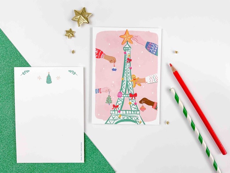 Eiffel Tower Greeting Card and Christmas decorations. The Eiffel Tower like a tree. Card for Christmas and the end of year holidays. Christmas in Paris image 4