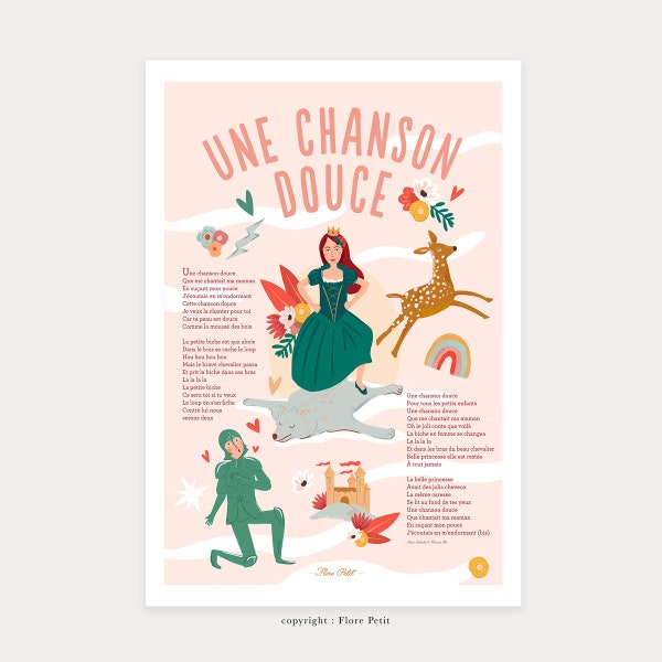 Affiche Une chanson douce, poster pour décoration chambre enfant, idée cadeau de naissance