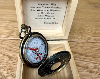 Taschenkompass in Holzbox Geschenk Konfirmation "Finde deinen Weg" Kompass Vintage SpiritNatura Taufe 18. Geburtstag
