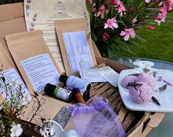 DIY Badekugel Set – Bio Achtsamkeitsbox mit Lavendelöl & Blüten – Geschenkidee – Selbstfürsorge Ritual – SpiritNatura Manufaktur Badebomben