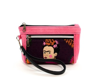 Pink Frida Little Leather Pouch, zippered pouch, leather small pouch, Frida pouch, small wristlet, iphone pouch, samsung pouch