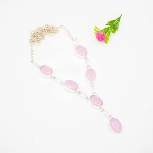 Pink Chalcedony Gemstone 925 Sterling Silver Necklace with 18&quot; Chain Versatile Jewelry for Women Necklace, Minimal Necklace, For Mother Gift