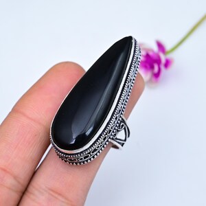 Black Onyx Gemstone Handmade Ring 925 Sterling Silver Rings, Onyx Gemstone Ring, 925 Stamped Pear Shape Onyx Ring Gift For Mom, Gift For Her