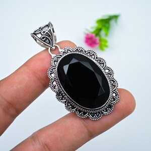 Black Spinel Pendant 925 Sterling Silver Pendant Black Spinel Gemstone Pendant Handmade Pendant Spinel Jewelry Gift For Her Mother