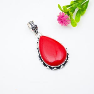 Red Coral Pendant 925 Sterling Silver Pendant Red Coral  Pendant -Beautiful Gift Gemstone  Handmade Silver Pendant Best Pendant Gift for Her