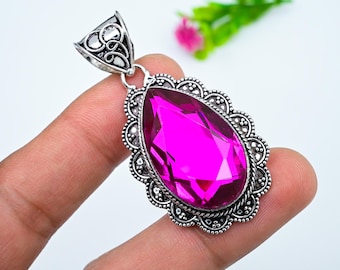 ピンクトルマリン 925 スターリングシルバーペンダント - ハンドメイド