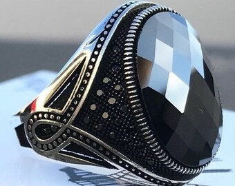 Black Spinel Gemstone Designer Ring 925 Sterling Silver Ring, For Men's Anniversary Ring, Birthday Ring, Wedding Ring, For Gift