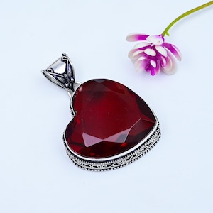 Heart Shape Garnet Gemstone Pendant | 925 Sterling Silver | Fashion Jewelry | Silver Jewelry Jewelry for Gift